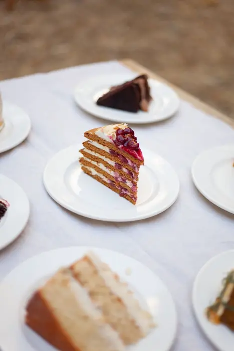 Fresh café pastry slices and artisanal tea cakes